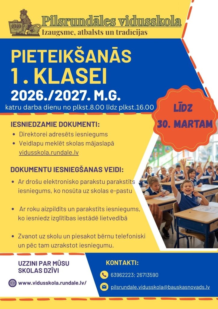 Baneris - pieteikšanās 1. klasei
