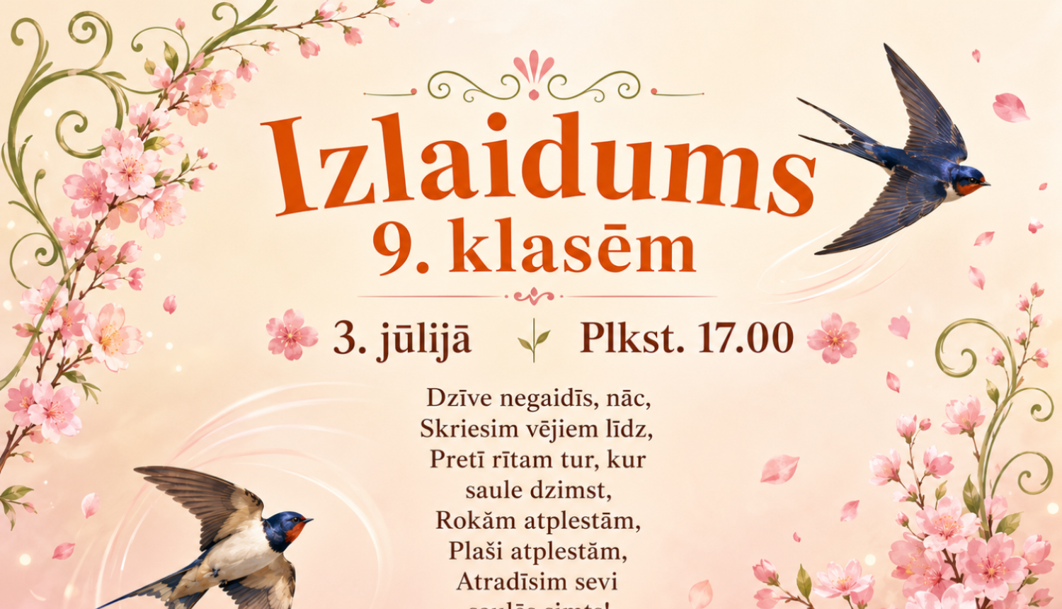2026. gada 9.klases izlaidums_3.jūlijs, pulksten 17.00 Pilsrundāles vidusskolā